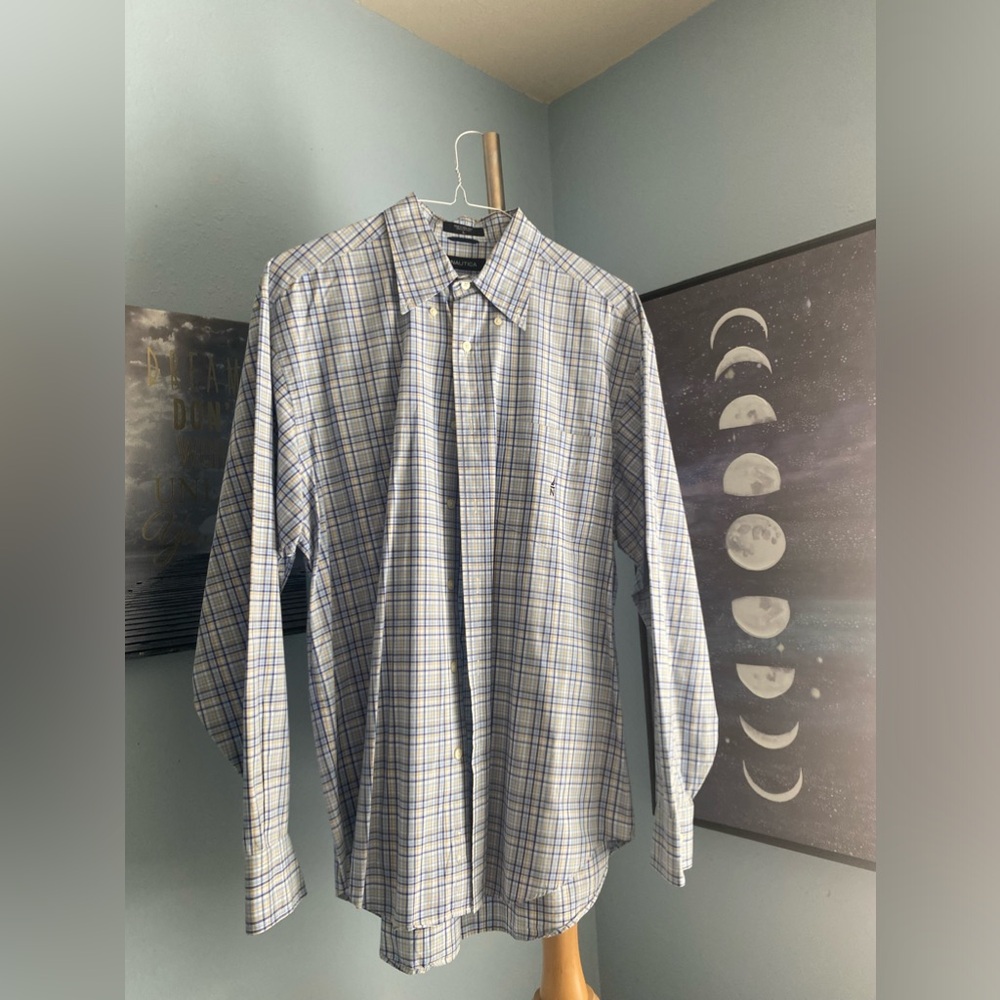 Nautica blue and yellow button down shirt size L